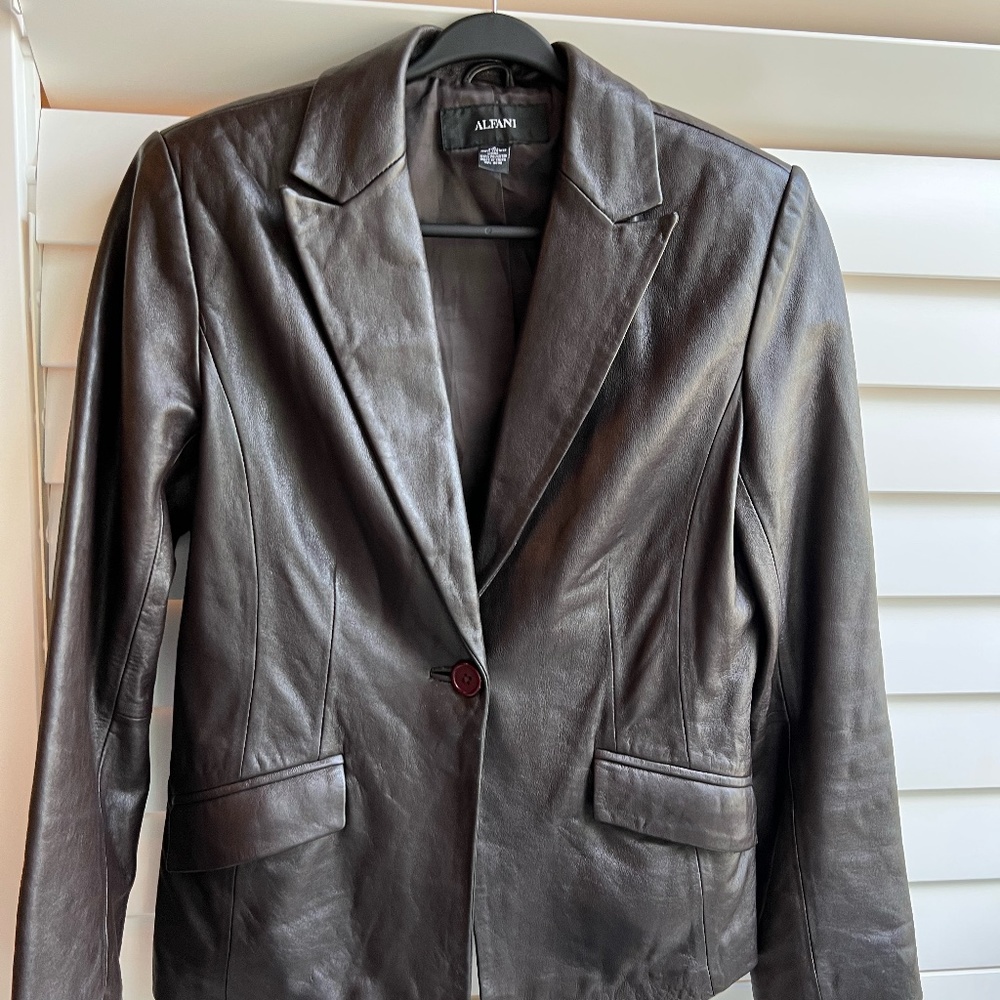 Alfani Brown leather blazer jacket